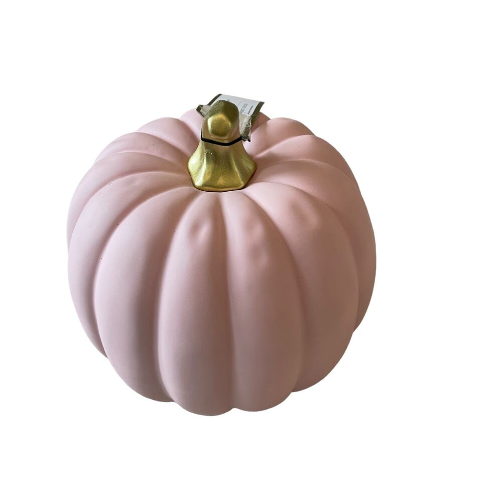 CUPCAKES & CASHMERE Pink Ceramic Pumpkin Gold Stem Posh Fall Decor New - Picture 4 of 14